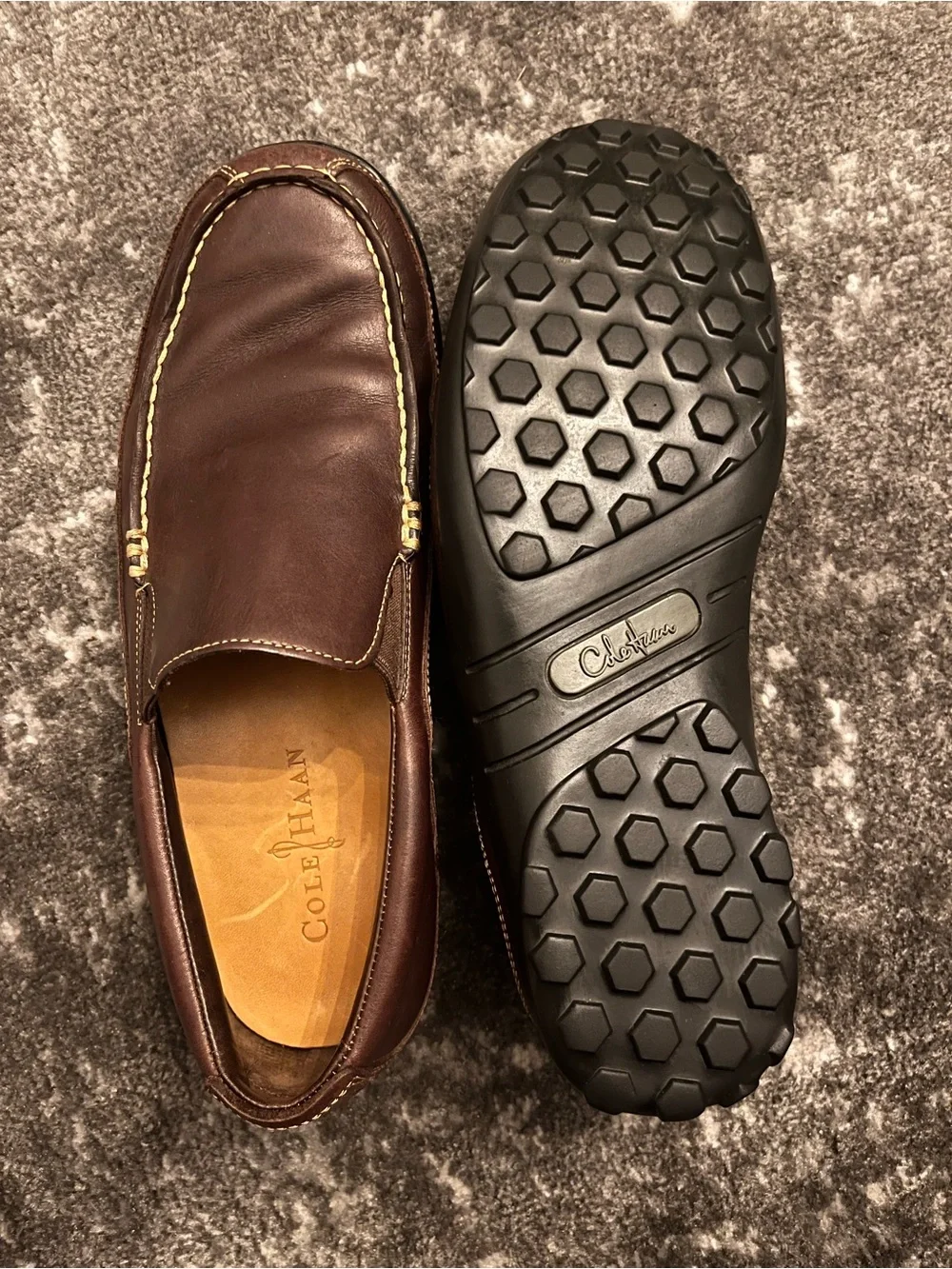Cole Haan Brown Leather Slip-On Loafers with Contrast Stitch